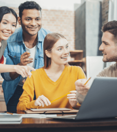 Four students studying