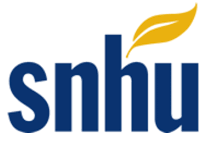 Logo of Southern New Hampshire University featuring the acronym "SNHU" in bold blue letters, accompanied by a stylized yellow feather on the top right, representing their Public Health Degree program.