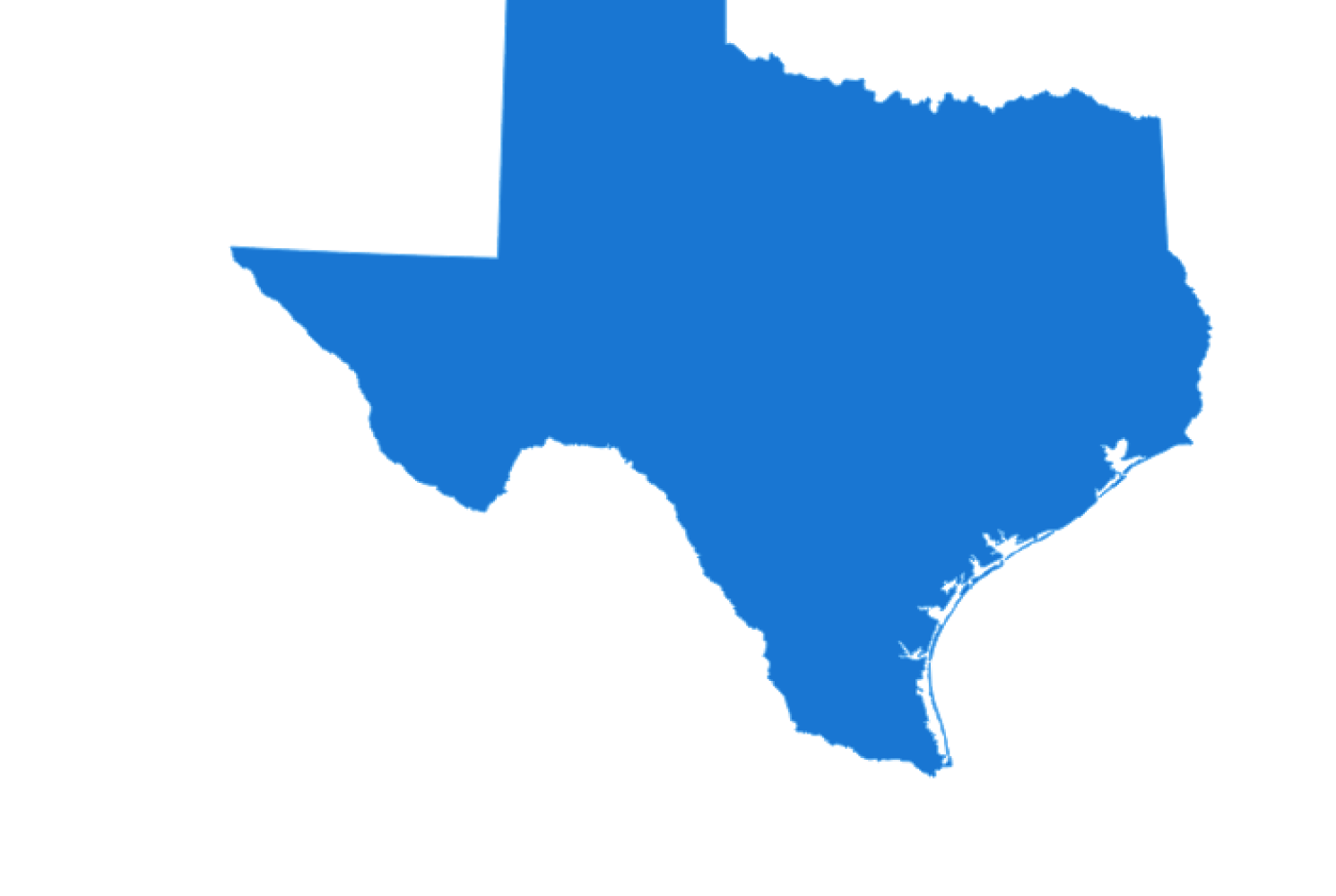 A simple blue silhouette of Texas on a white background.