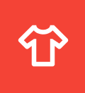 Icon depicting a white T-shirt on a red background highlighting college students discounts.