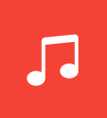 A simple white musical note icon on a bright red background, perfect for college students.