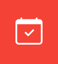 Icon of a white calendar with a check mark on a red background, symbolizing a scheduled event or completed task for college students discounts.
