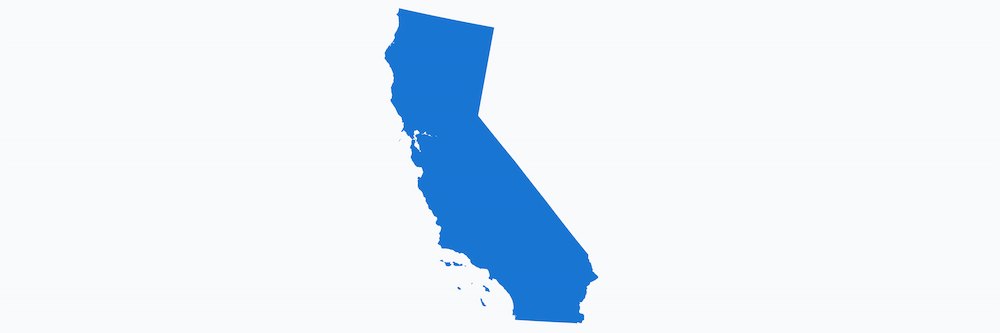 A simple graphic of a solid blue map of California on a plain white background.