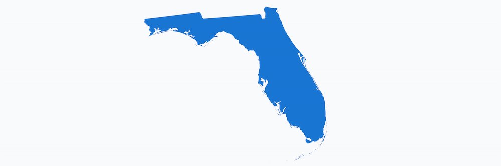 A simple graphic of the state of Florida in a solid blue color on a white background.