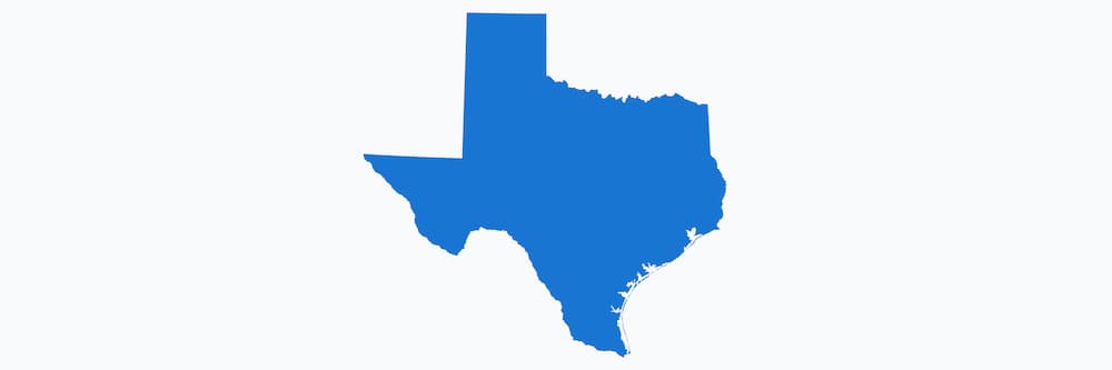 A simple graphic of a solid blue silhouette of the state of Texas on a white background.