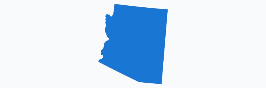 A simple graphic representation of the state of Arizona in blue against a white background.