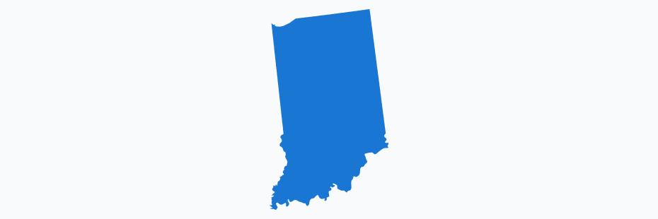 A simple, flat graphic of the state of Indiana, USA, depicted in solid blue against a white background.