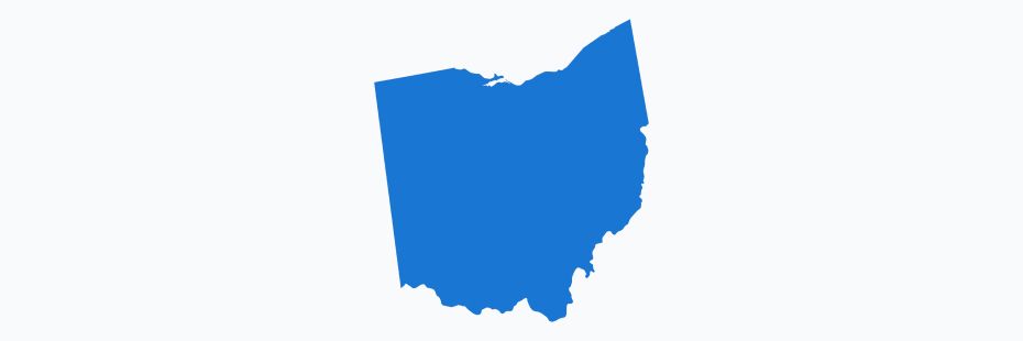 A simple blue silhouette of the state of Ohio against a white background.