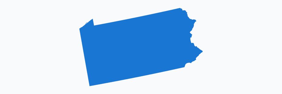 A simple blue silhouette map of Pennsylvania on a plain white background.