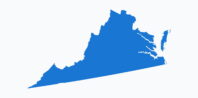 A simple, blue silhouette of the map of Virginia with no additional details or labels.