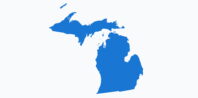 A simple blue silhouette of Michigan, showing both the Upper and Lower Peninsulas without any labels or geographical markers.