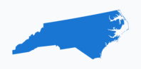 A simple, flat vector graphic of North Carolina in blue on a white background.