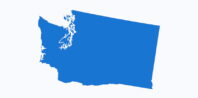 A simple blue silhouette of the location of Washington on a white background.