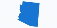 A simple blue silhouette of the state of Arizona on a plain white background.