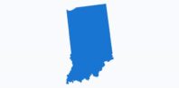 A simple graphic of the state of Indiana, depicted in solid blue color against a plain white background.