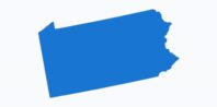 A simple blue silhouette of the state of Pennsylvania on a plain white background.