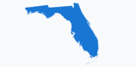A simplified blue silhouette map of the U.S. state of Florida, showing its distinctive panhandle and peninsula shape on a white background.