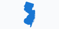 A blue silhouette map of the U.S. state of New Jersey on a white background. The map outlines New Jersey's distinct curving shape, including the northern, central, and southern regions, as well as its eastern coastline bordering the Atlantic Ocean.