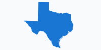A blue silhouette of the state of Texas on a white background.